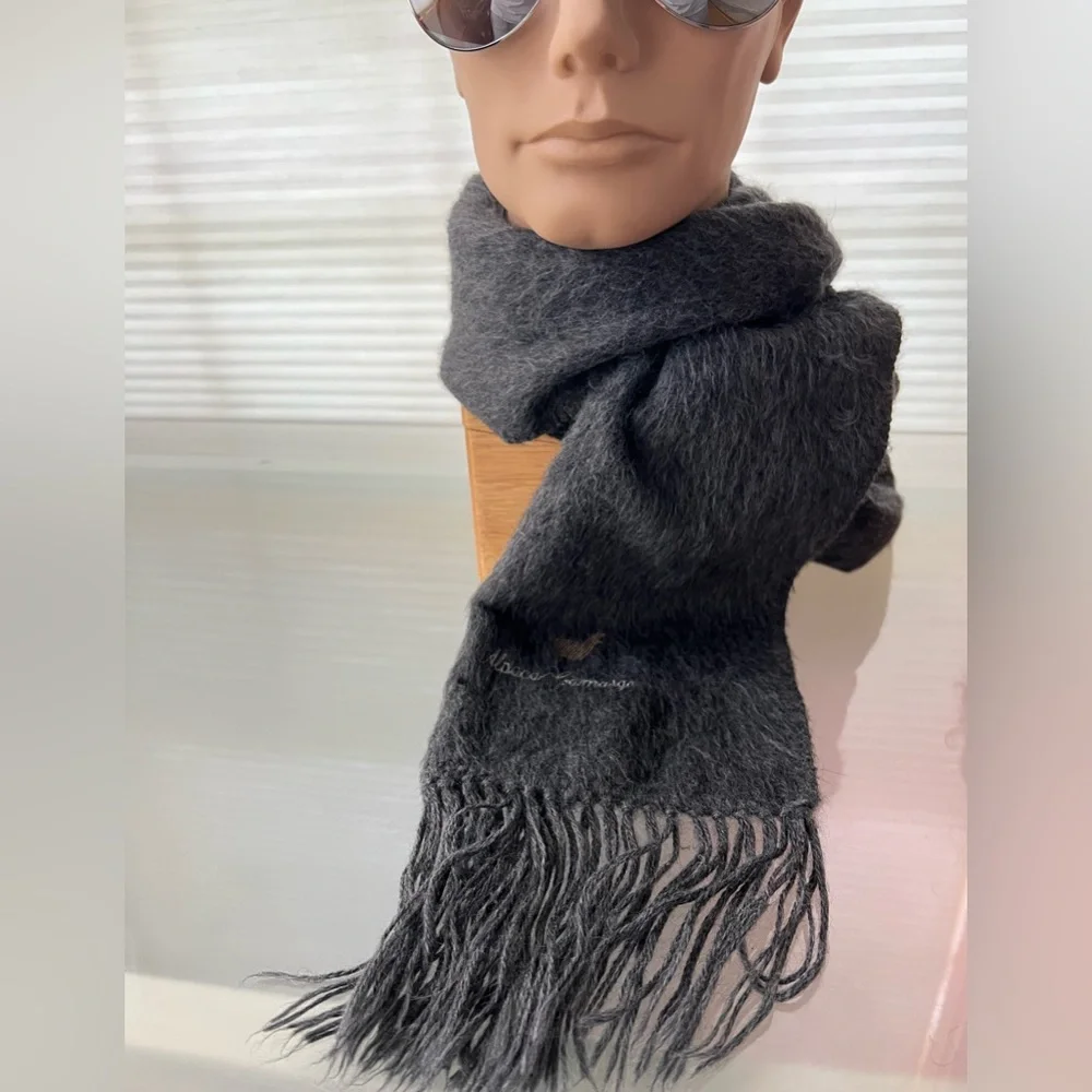 🦙🇵🇪 Long Dark Gray 100% Alpaca Peruvian Scarf with Fringe by Alpaca Camargo